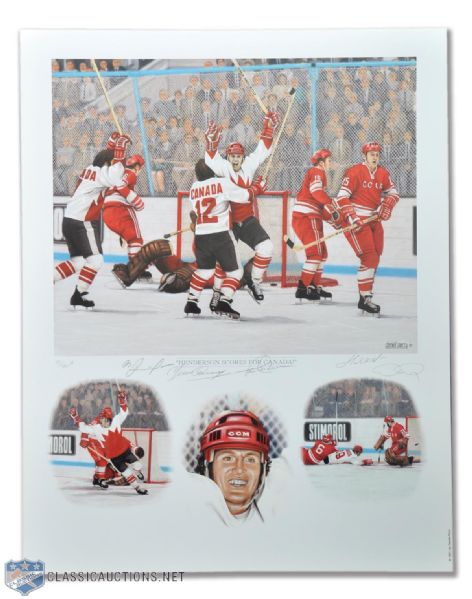 "Henderson Scores for Canada" Henderson, Tretiak, Cournoyer and Liapkin Signed Print by Daniel Parry (18 1/2" x 23 1/2")