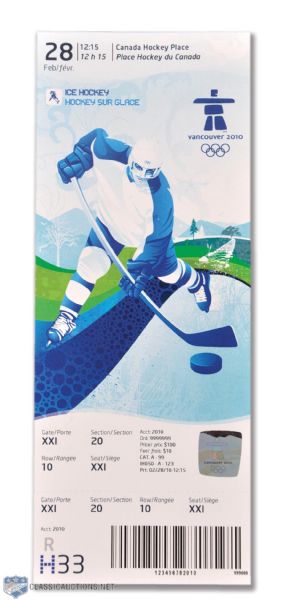 2010 Winter Olympics Official Participation Medal and Collectors Edition Gold Medal Game Ticket