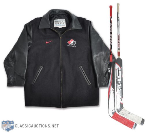 Kim St-Pierres Team Canada Signed Nike Jacket + Signed Game-Used Sticks (2)