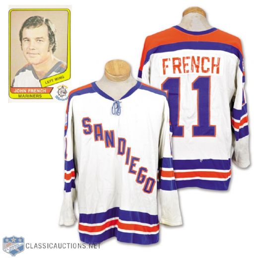 John Frenchs 1975-77 WHA San Diego Mariners Game-Worn Jersey with LOA - Team Repairs!