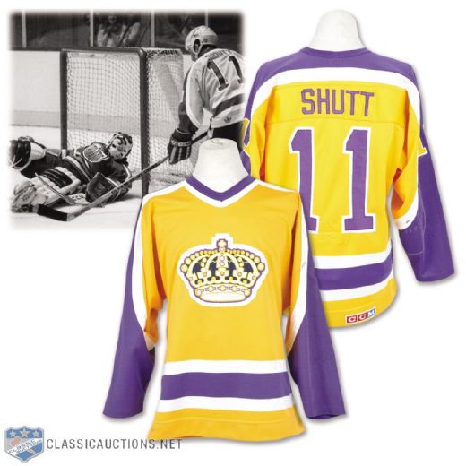 Steve Shutts 1984-85 Los Angeles Kings Game-Worn Jersey - Team Repairs!