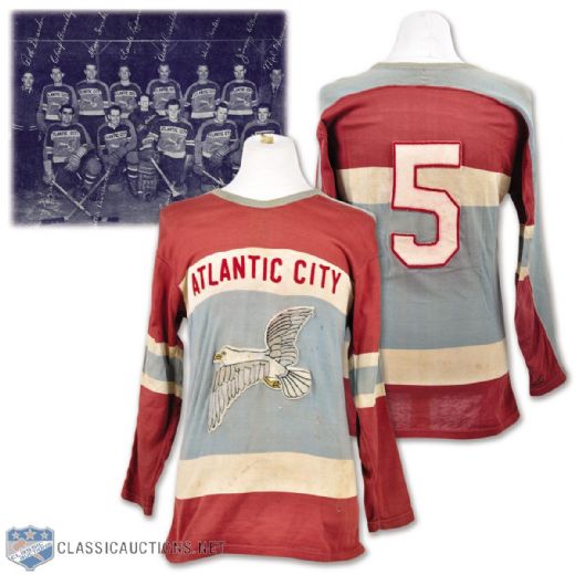 Claude Lapierres 1947-48 EAHL Atlantic City Sea Gulls Game-Worn Jersey - Team Repairs!