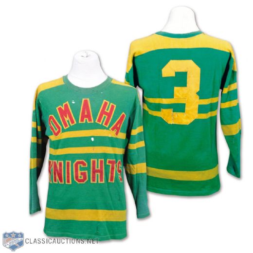 Omaha Knights Circa Late-1940s USHL Game-Worn Wool Jersey - Team Repairs!