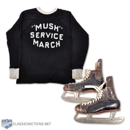 Mush Marchs Mid-1930s "Mush March Service" Game-Worn Hockey Jersey Plus 1960s Skates with LOA