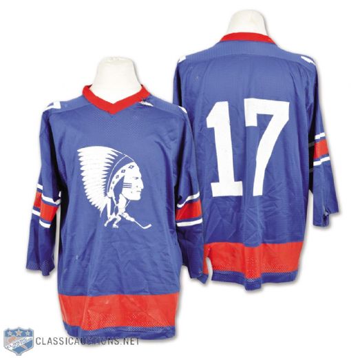 AHL Springfield Indians 1974-75 Game-Worn #17 Jersey - Team Repairs! - Short-Lived Style!