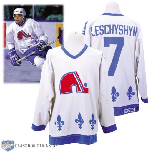 Curtis Leschyshyns 1990-91 Quebec Nordiques Game-Worn Jersey