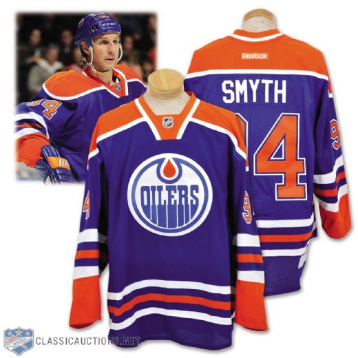 Ryan Smyths 2012-13 Edmonton Oilers Signed "Hockey Talks" Game-Worn Jersey with LOA