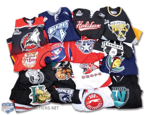 Collection of 18 AHL, WHL, OHL, QMJHL Authentic Hockey Jerseys