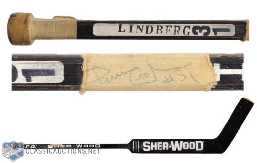 Pelle Lindberghs Early to Mid-1980s Philadelphia Flyers Signed Sher-Wood Game-Used Stick