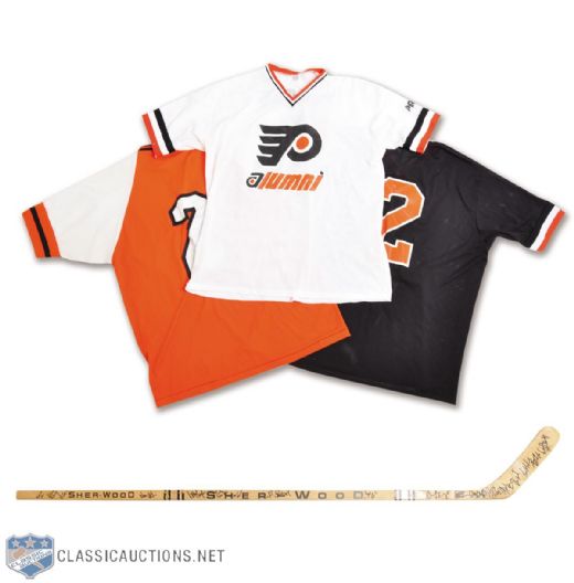 Ed Van Impes Philadelphia Flyers Alumni Softball Jerseys (3) and Back-to-Back <br> Stanley Cup Champions Team-Signed Stick