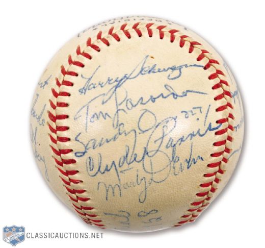 1958 Montreal Royals Team-Signed Baseball by 18 with HOFers Anderson and Lasorda