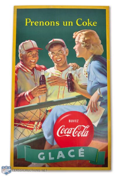 Scarce 1940s Canadian Coca-Cola Baseball Store Display Sign (29 3/4" x 50")