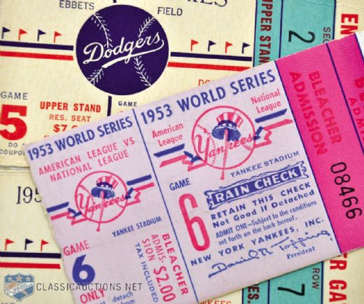 Yankees - Dodgers 1953 World Series Game #4, #5 and Championship Clinching Game #6 Ticket Stubs