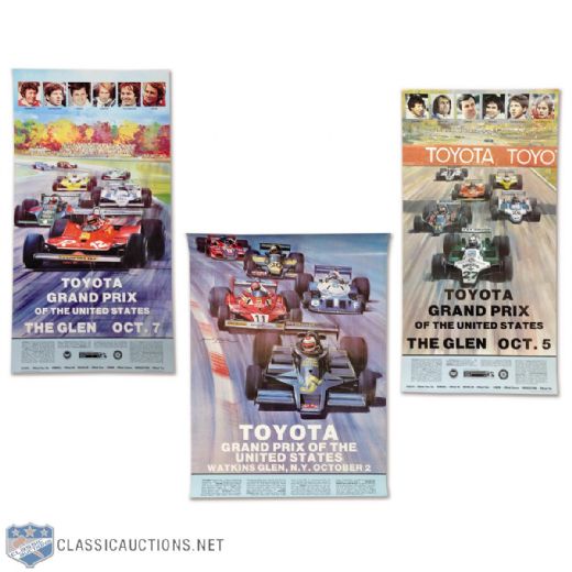 Watkins Glen 1977, 1979 and 1980 Original Formula One Posters Featuring <BR>Gilles Villeneuve and Mario Andretti
