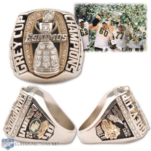 Marcus Winns 2005 Edmonton Eskimos Grey Cup Championship 10K Gold and Diamond Ring