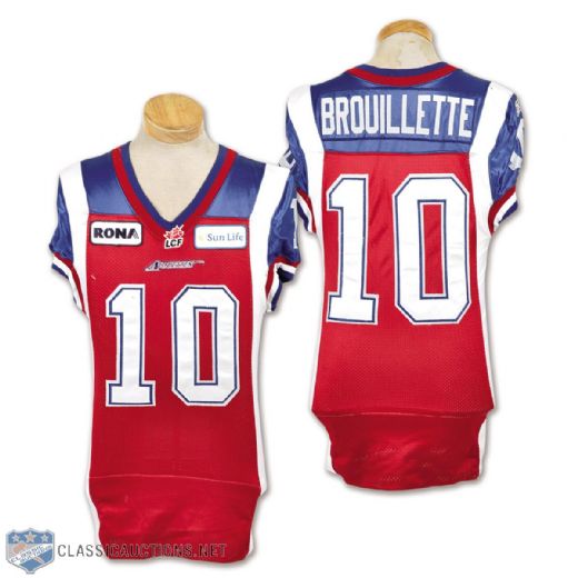 Marc-Olivier Brouillettes 2010 Montreal Alouettes Game-Worn Jersey - Team Repairs!