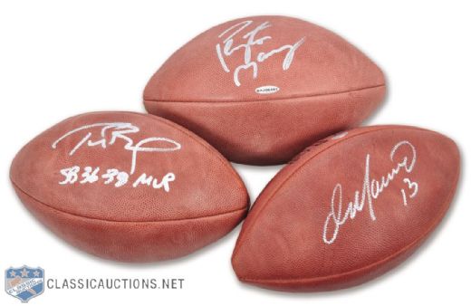 Dan Marino, Peyton Manning and Tom Brady Signed Footballs in Display Case