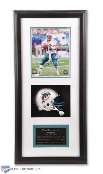 Dan Marino Signed Photo, Riddell Mini-Helmet and Stats Plaque Framed Display (14 1/2" x 30 1/2")