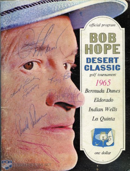 Bob Hope 1965 Desert Classic Gold Program Signed by 5 with Hope, Palmer, Bill Boyd and Ray Bolger