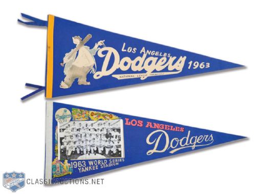 Los Angeles Dodgers 1963 World Series and NL Champions Pennant Collection of 2