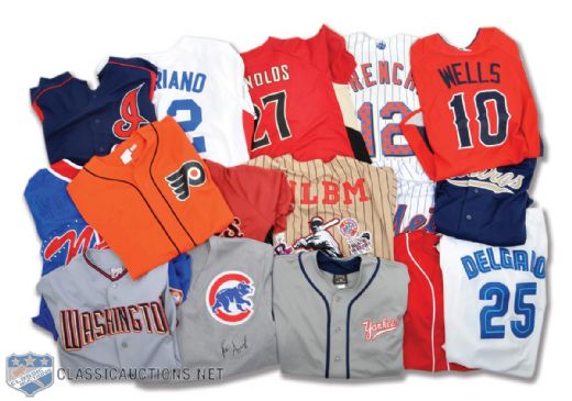 Collection of 16 MLB, Negro Leagues & Other Leagues Authentic Baseball Jerseys