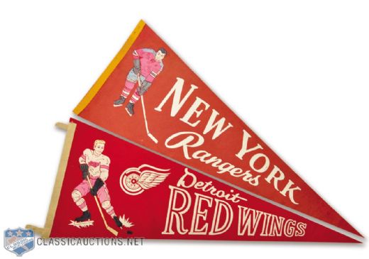 1950s Detroit Red Wings and New York Rangers Pennants