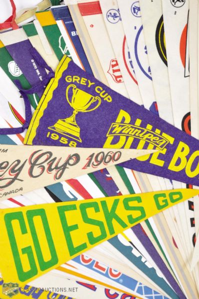 Vintage 1950s-1980s NHL, WHA, MLB and CFL Pennant Collection of 46