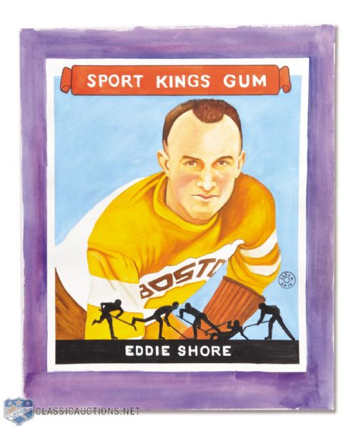 Eddie Shore 1933-34 Goudey Sport Kings Hockey Card Painting (18" x 22")