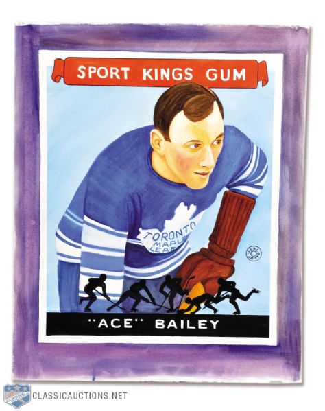 Ace Bailey 1933-34 Goudey Sport Kings Hockey Card Painting (18" x 22 1/2")