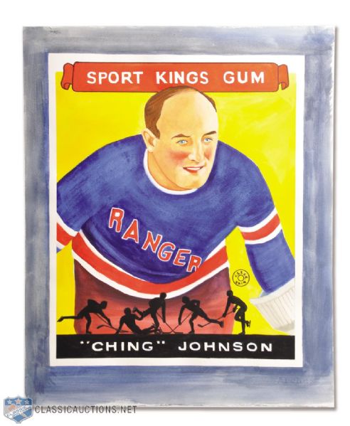 Ching Johnson 1933-34 Goudey Sport Kings Hockey Card Painting (18" x 22")