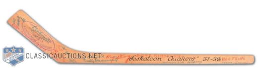 Chuck Rayners 1937-38 Saskatoon Quakers Team-Signed Mini Stick