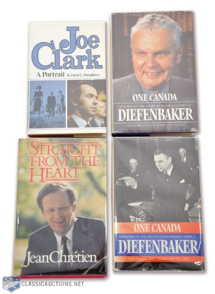 Canadian Prime Ministers John Diefenbaker (2), Joe Clark and Jean Chretien Signed Hardcover Books