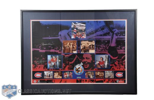 Montreal Canadiens Stanley Cup 100th Anniversary Framed Poster Autographed by Maurice and Henri Richard, Beliveau, Cournoyer, Gainey and Roy with LOA (32 1/2" x 44 1/4") 