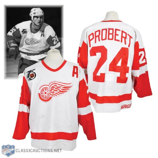 Bob Proberts 1991-92 Detroit Red Wings Game-Worn Jersey from the Tie Domi Fight with LOAs - Abused ! - Photo-Matched!