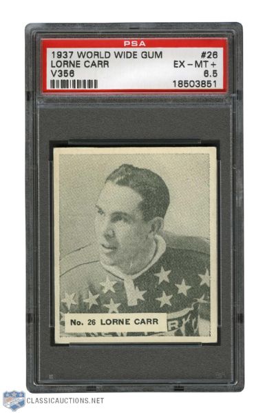 1937-38 World Wide Gum V356 Hockey Card #26 Lorne Carr RC - Graded PSA 6.5