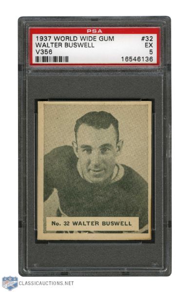 1937-38 World Wide Gum V356 Hockey Card #32 Walter Buswell RC - Graded PSA 5
