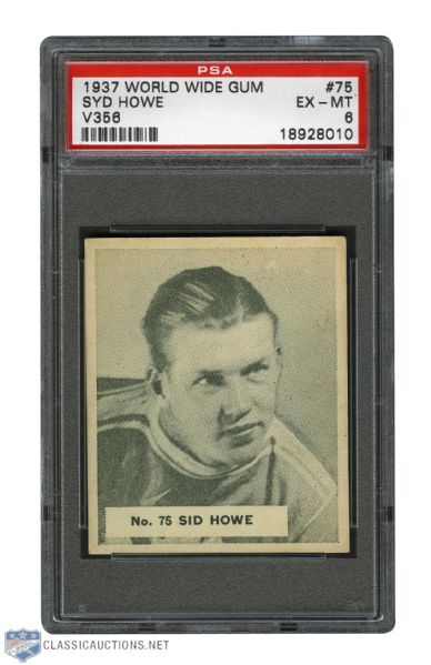 1937-38 World Wide Gum V356 Hockey Card #75 HOFer Syd Howe - Graded PSA 6 - Highest Graded! 