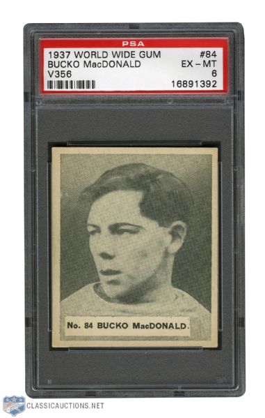 1937-38 World Wide Gum V356 Hockey Card #84 Wilfred "Bucko" MacDonald - Graded PSA 6 - Highest Graded!
