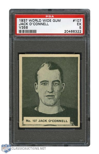 1937-38 World Wide Gum V356 Hockey Card #107 Jack OConnell RC - Graded PSA 5