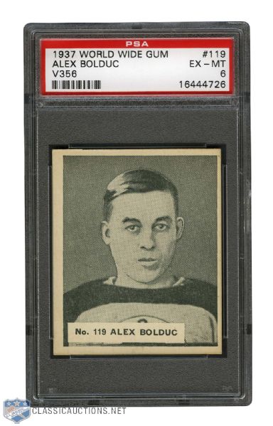 1937-38 World Wide Gum V356 Hockey Card #119 Alex Bolduc RC - Graded PSA 6 - Highest Graded!
