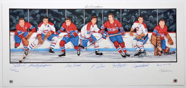 Montreal Canadiens Limited-Edition Lithograph Autographed by 7 HOFers (18" x 39")