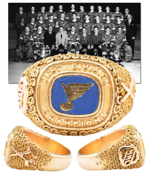Andre Boudrias St. Louis Blues 1968-69 West Division Champions 18K Gold Ring with His Signed LOA 