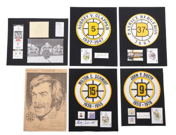 Boston Bruins Signed Display Collection of 11 with Orr, Esposito, Clapper & Others