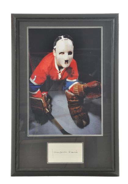 Deceased HOFer Jacques Plante Signed Montreal Canadiens Framed Display<br> (17 1/2" x 26") 