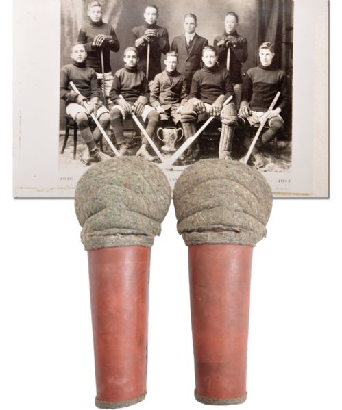 1916-17 Mitchell Juvenile Hockey Team Postcard with Howie Morenz and Shin Pads Attributed to Morenz