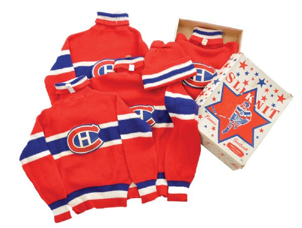 Vintage 1950s/1960s Montreal Canadiens Kid Wool Jerseys (4) with One in Original Box 