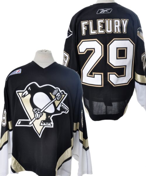 Marc-Andre Fleurys 2005-06 Pittsburgh Penguins "Katrina Hurricane Relief" Game-Issued Jersey with Katrina Patch 