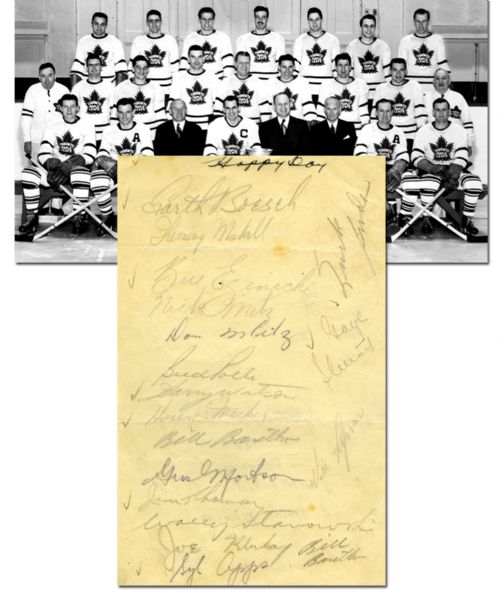 Toronto Maple Leafs 1947-48 Stanley Cup Champions Team-Signed Sheet by 19 with 5 Deceased HOFers and Barilko Twice!