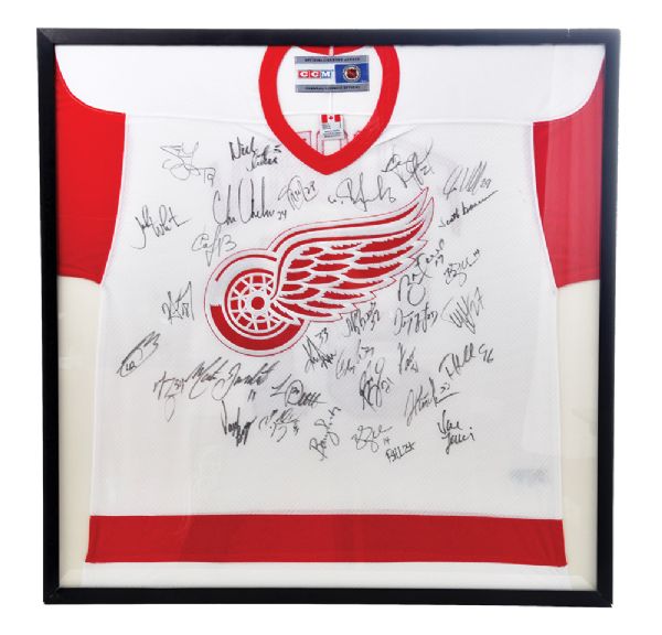 Dr. John Finleys 1997 and 2002 Stanley Cup Champions Detroit Red Wings Framed <br>Team-Signed Jerseys