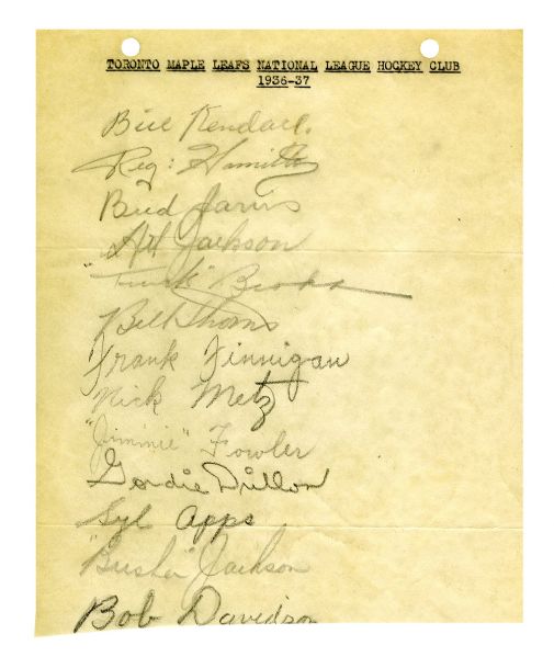 Toronto Maple Leafs and NY Americans Late-1930s Team-Signed Sheets